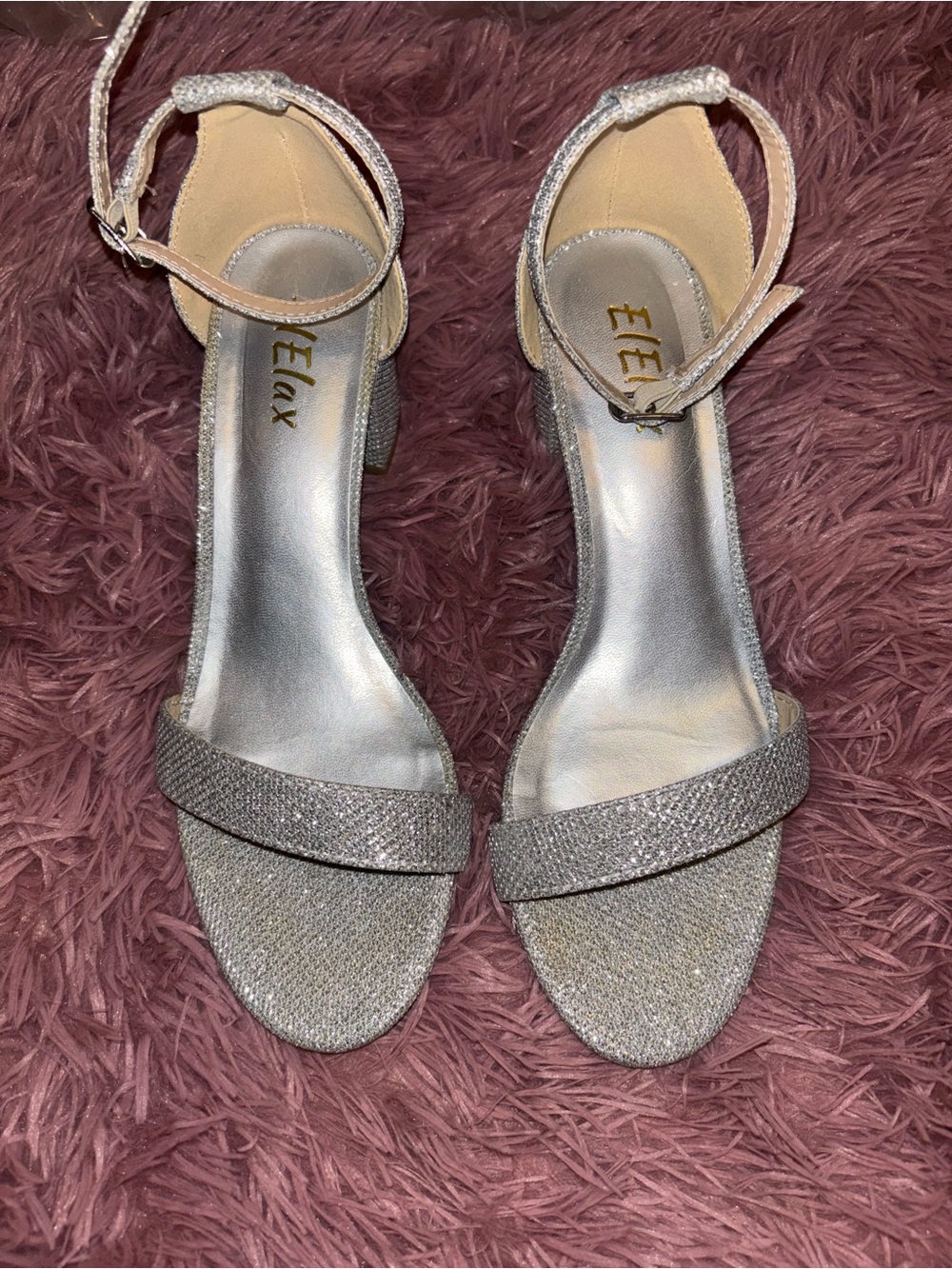 Elax Glitter Ankle-Strap Heels in Silver